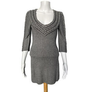 Temperley London US-4 V-neck Sweater Dress Cable Knit 3/4 Sleeve Knee Length